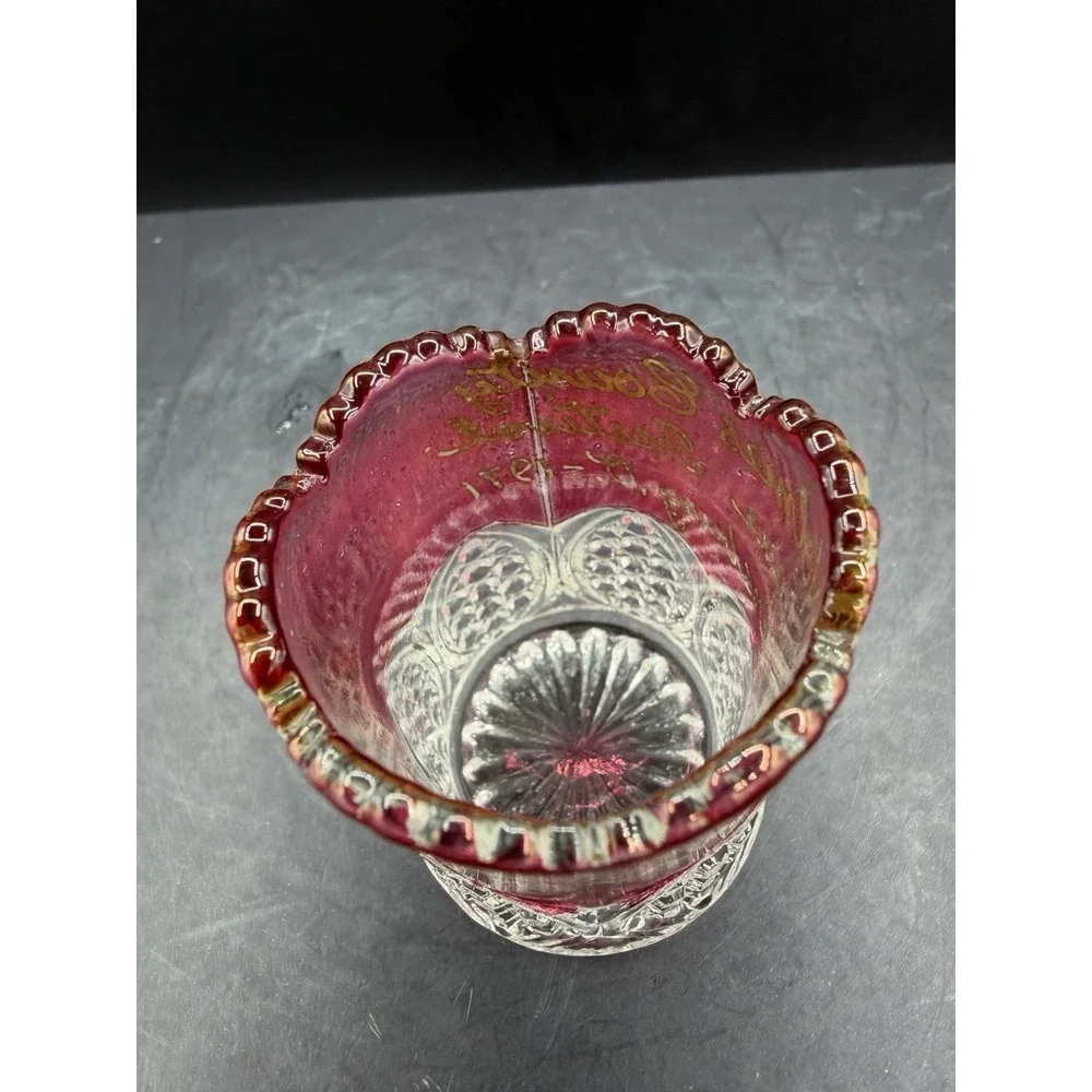 ❤️✨ Vintage Ruby Flash EAPG Toothpick Holder – Button & Star Pattern – 2